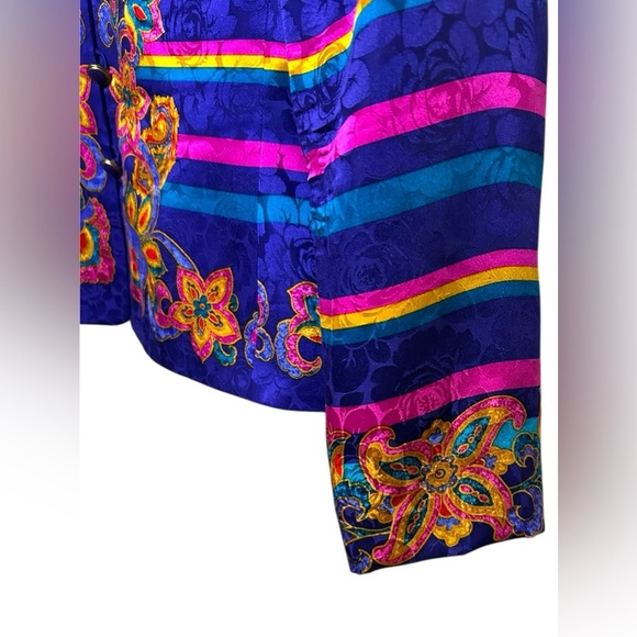 EXCELLENT Vintage Adrianna Papell Silk 2Piece Suit Blazer Skirt Stripe Floral 12 - Picture 5 of 13